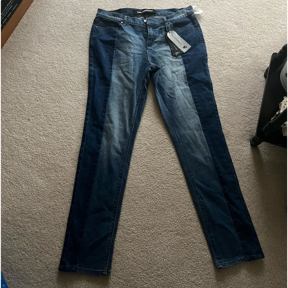 Brand NWT Karl Lagerfeld Women’s Two Tone Blue Skinny Jeans Size 10